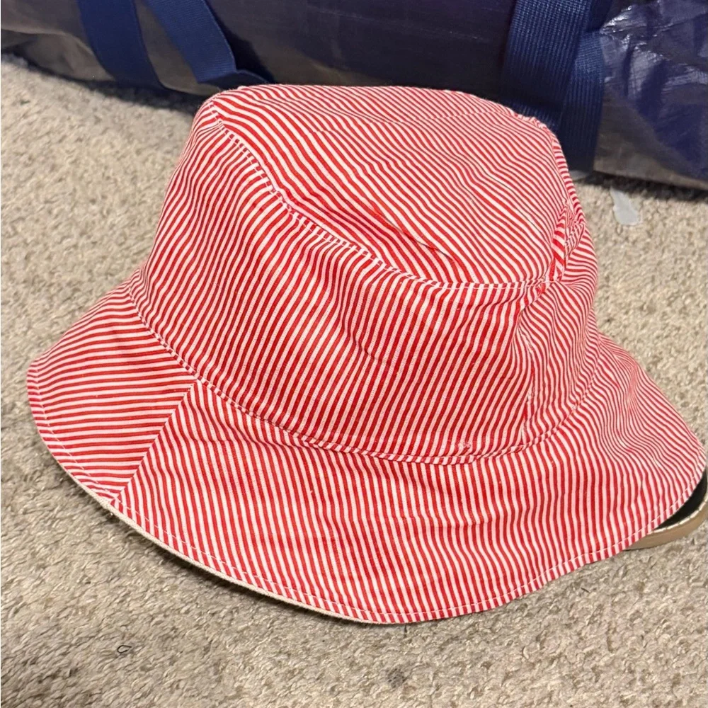 Kids Reversible Red Striped and Crab Bucket Hat
